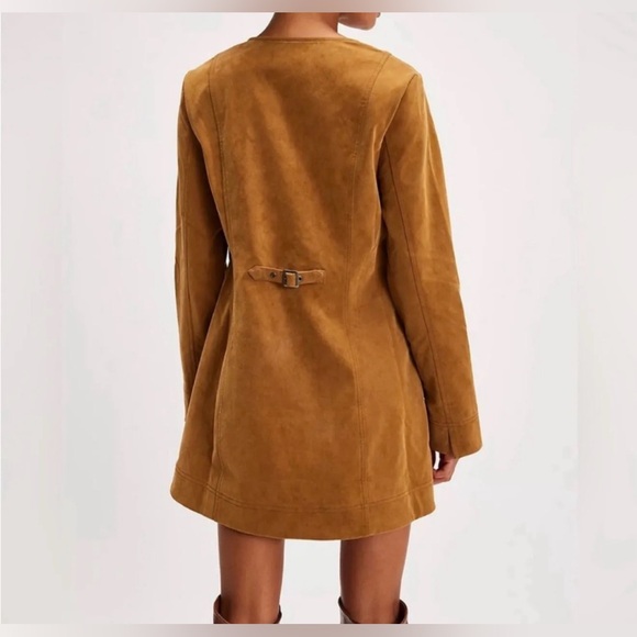 Free People Bradley Faux Suede Mini Dress, Tobacco, Brown, Lace Up Neckline, XS - Picture 2 of 3